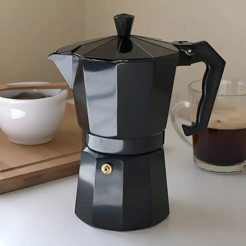 Cafetera Italiana Negra, 9 Tazas, Aluminio Negro, 450 Ml, Color Café Negro