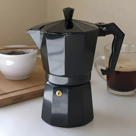 Cafetera Italiana Negra, 9 Tazas, Aluminio Negro, 450 Ml, Color Café Negro