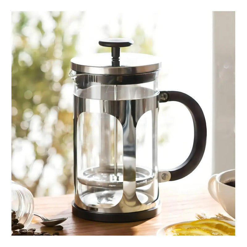 Cafetera Francesa A Embolo Prensa 800ml Vidrio Acero M5 Color Plateado