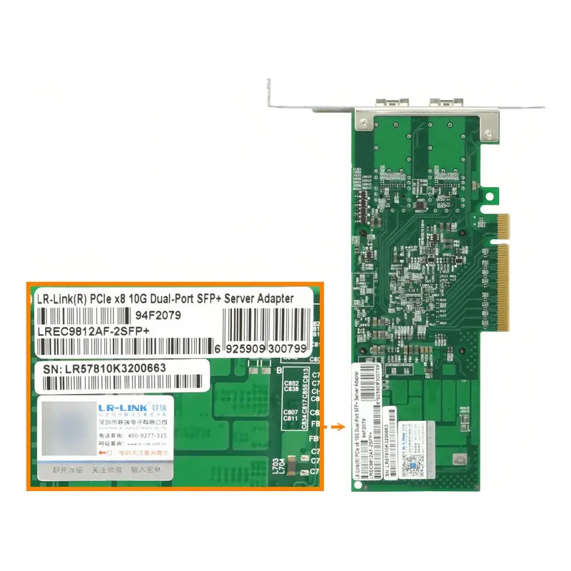 Tarjeta De Red Ethernet Pcie Para Servidores De Lr-link Con 2 Puertos Sfp+ Y 10g