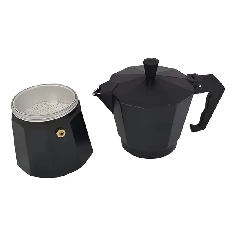 Cafetera Italiana Negra, 9 Tazas, Aluminio Negro, 450 Ml, Color Café Negro