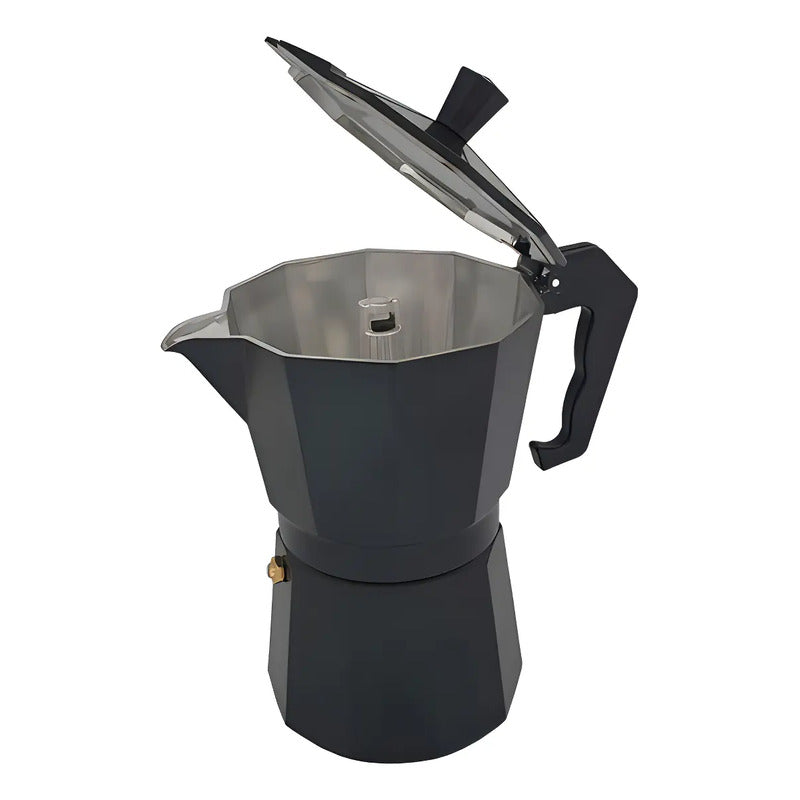 Cafetera Italiana Negra, 9 Tazas, Aluminio Negro, 450 Ml, Color Café Negro